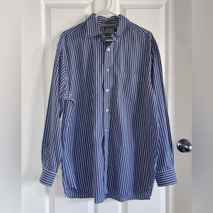 Daniel Cremieux Signature Poplin 100% Cotton Button Down Shirt Blue Stripe L